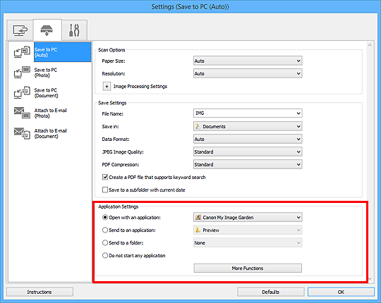 figure: Settings dialog box